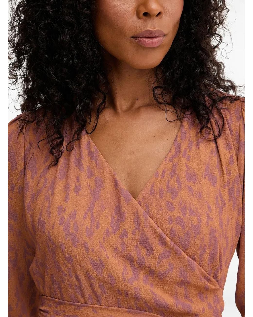 Silvian Heach Brown Long-Sleeve Tie Midi Dress