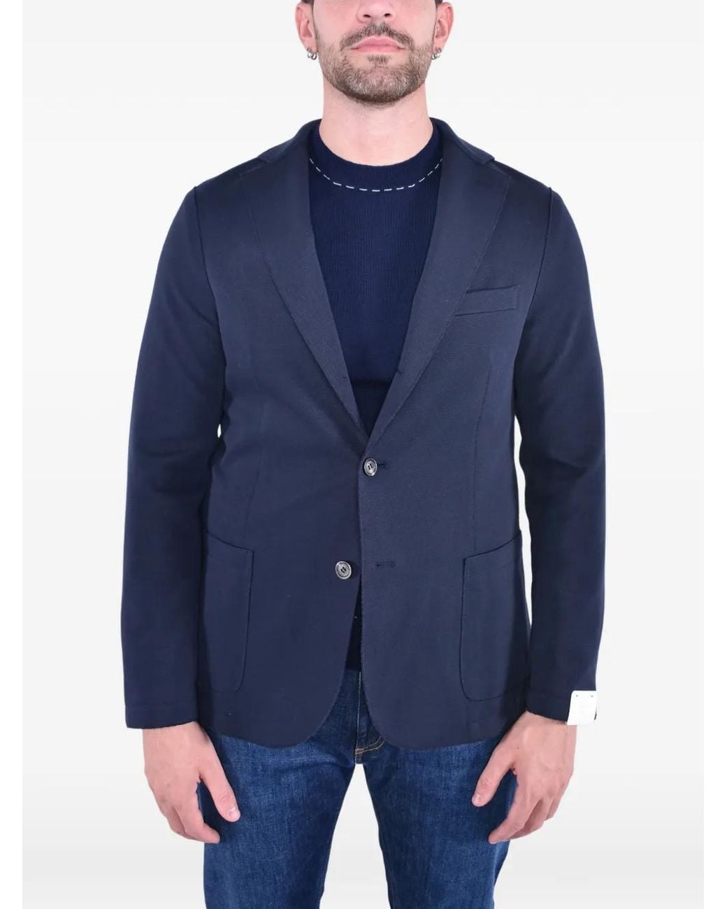 Eleventy Blue Blazer Boutonné À Bords Francs for men