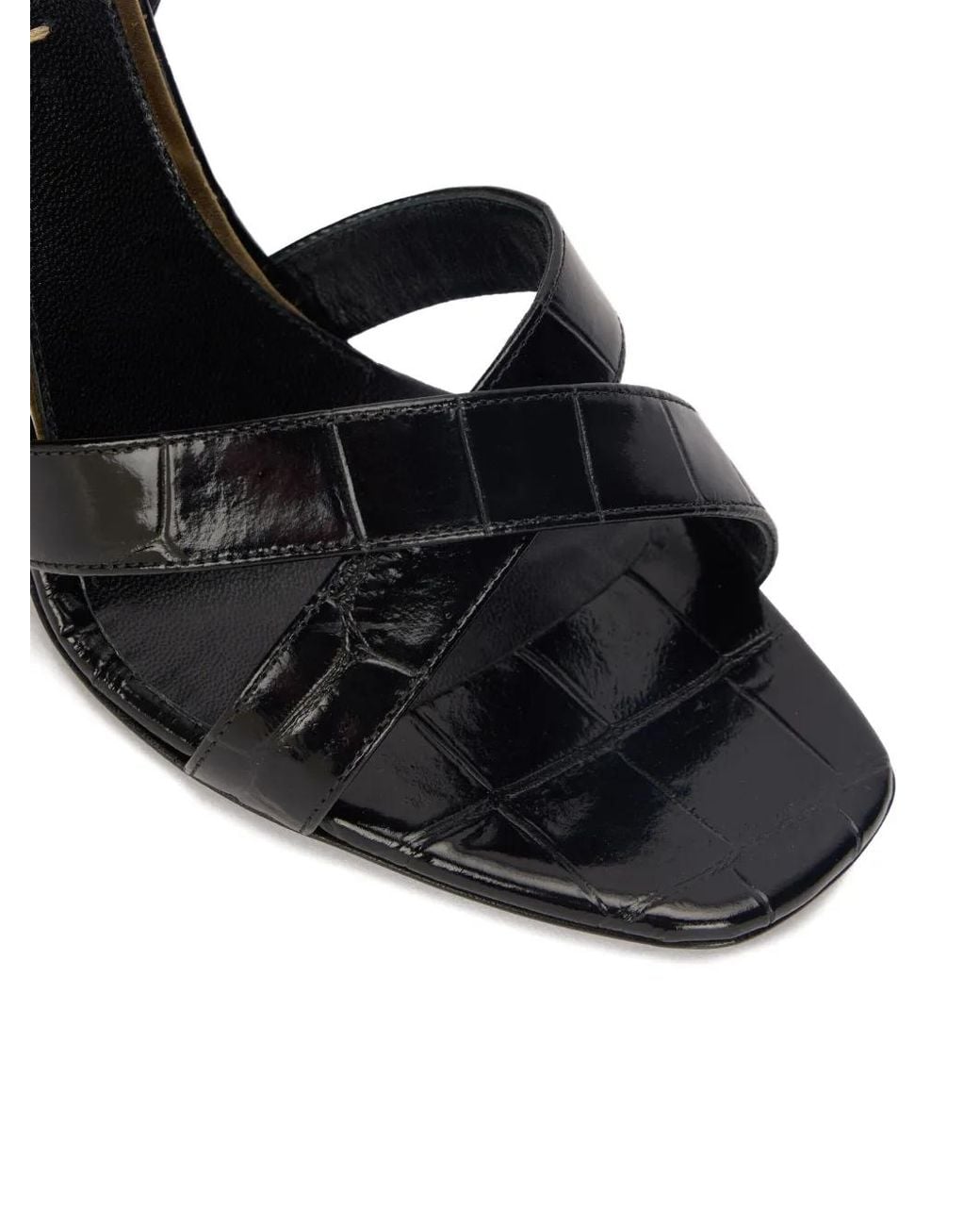 Roberto Cavalli Metallic Crocodile-Effect Cross-Strap Sandals