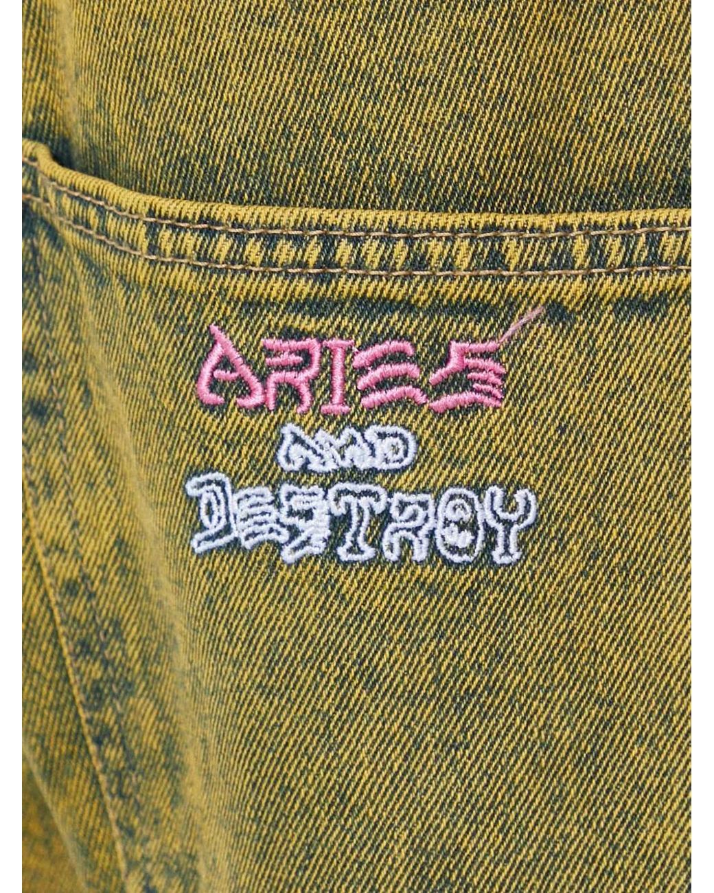 Aries Green Logo-Embroidered Denim Jeans for men
