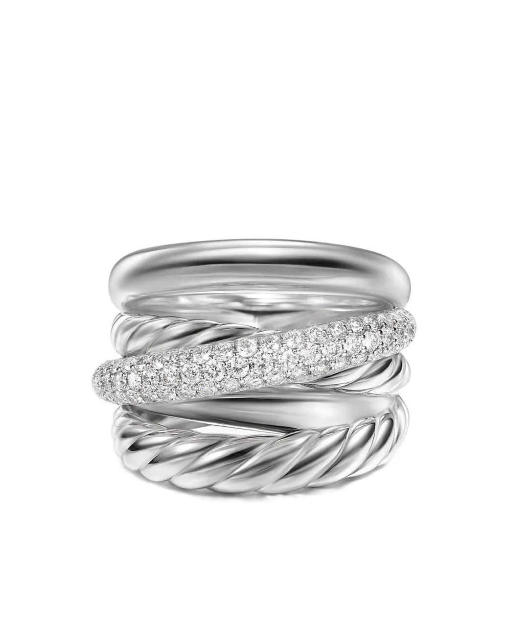 David Yurman White Sterling Crossover Five Row Diamond Ring (17.5Mm)