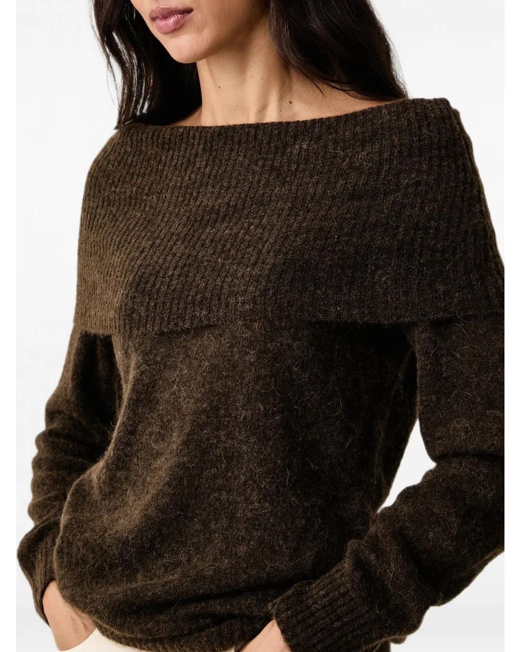 Mos Mosh Black Mape Off-Shoulder Ribbed-Knit Sweater