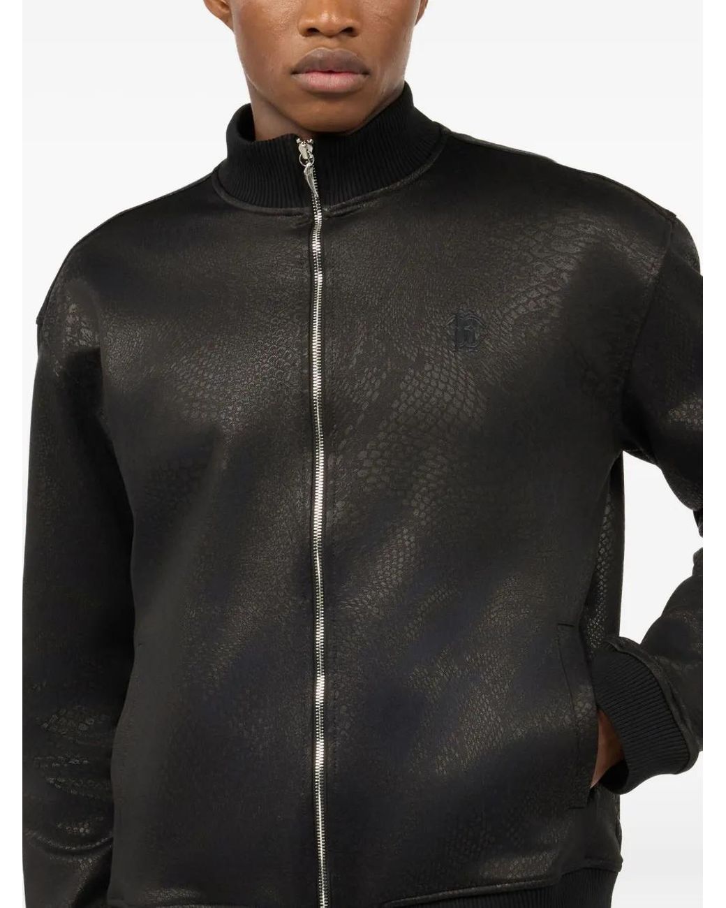 Roberto Cavalli Black Snake-Print Bomber Jacket for men