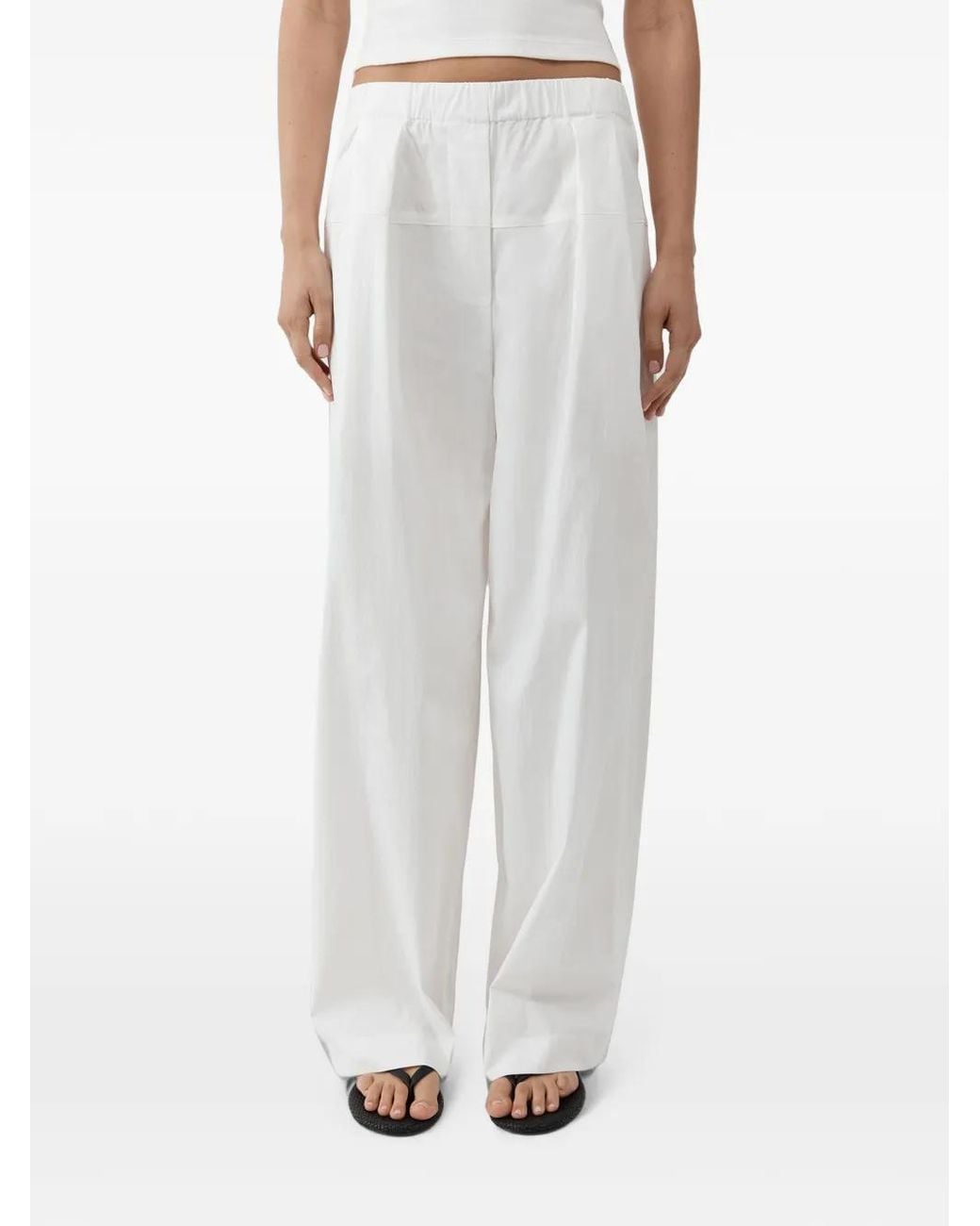 St. Agni White Pleated Wide-Leg Trousers