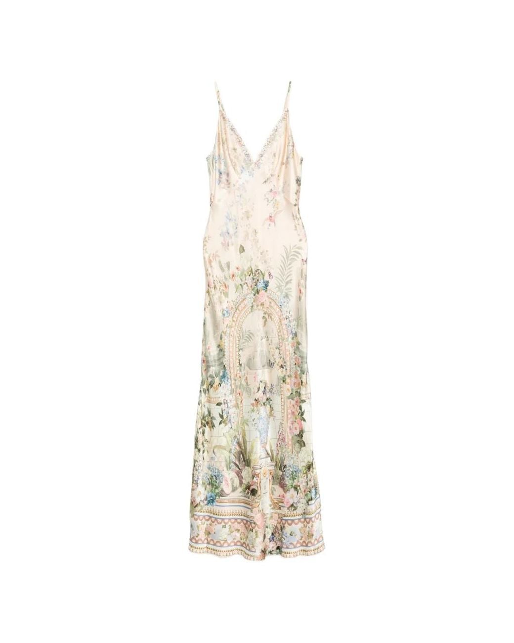Camilla White Floral-Print Silk Maxi Dress