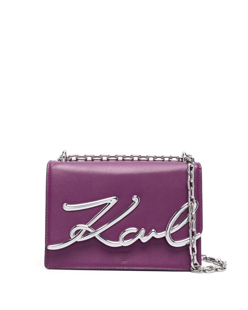 Karl Lagerfeld Logo-plaque Leather Shoulder Bag in Purple | Lyst