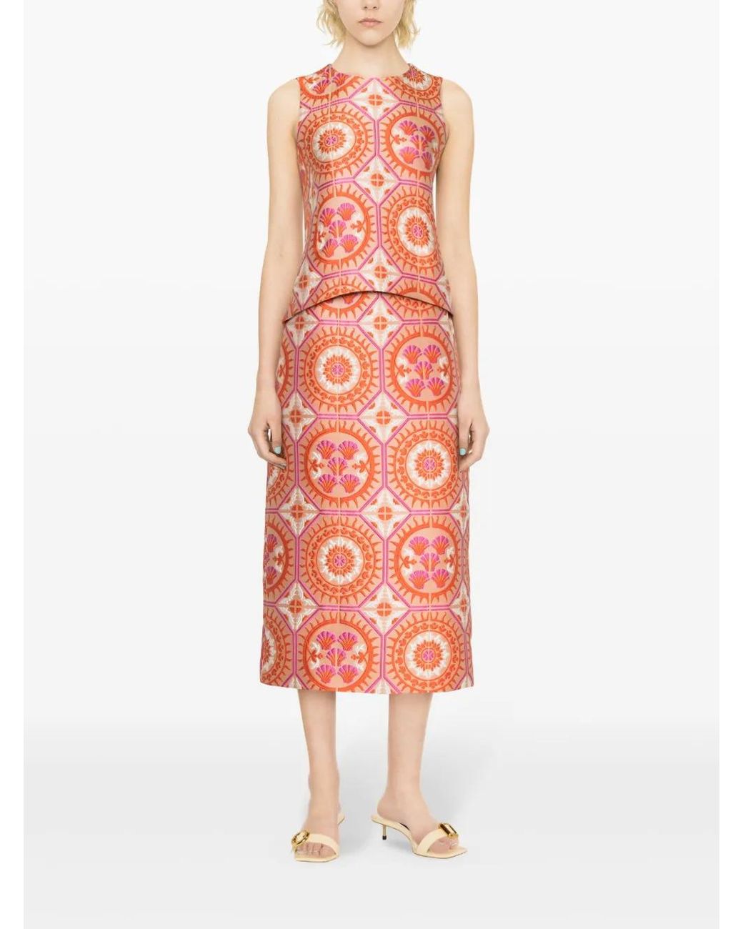 LaDoubleJ Red Patterned Pencil Skirt