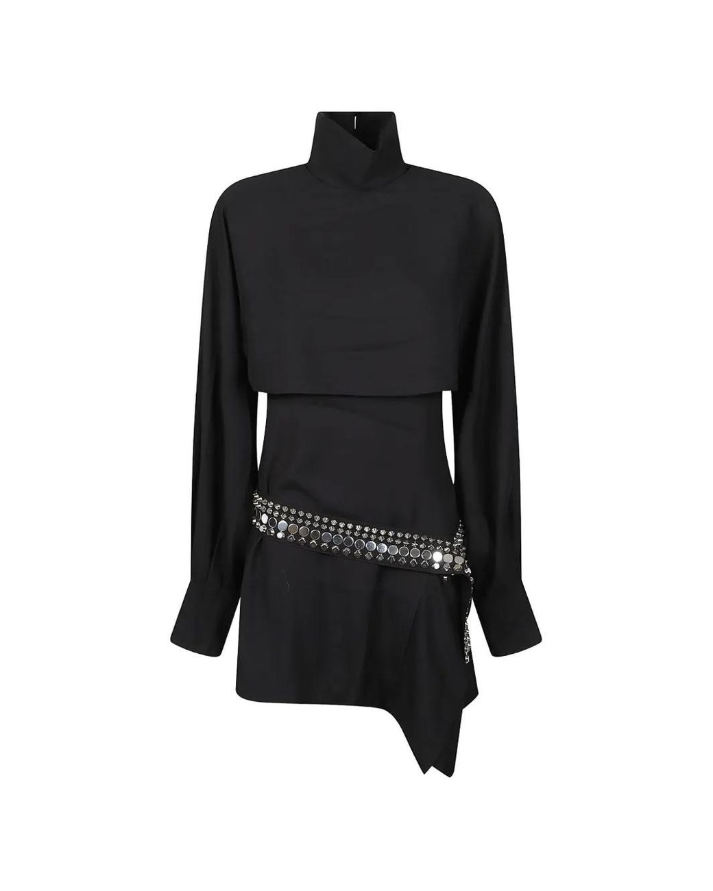 IRO Black Studded Layered-Detail Midi Dress