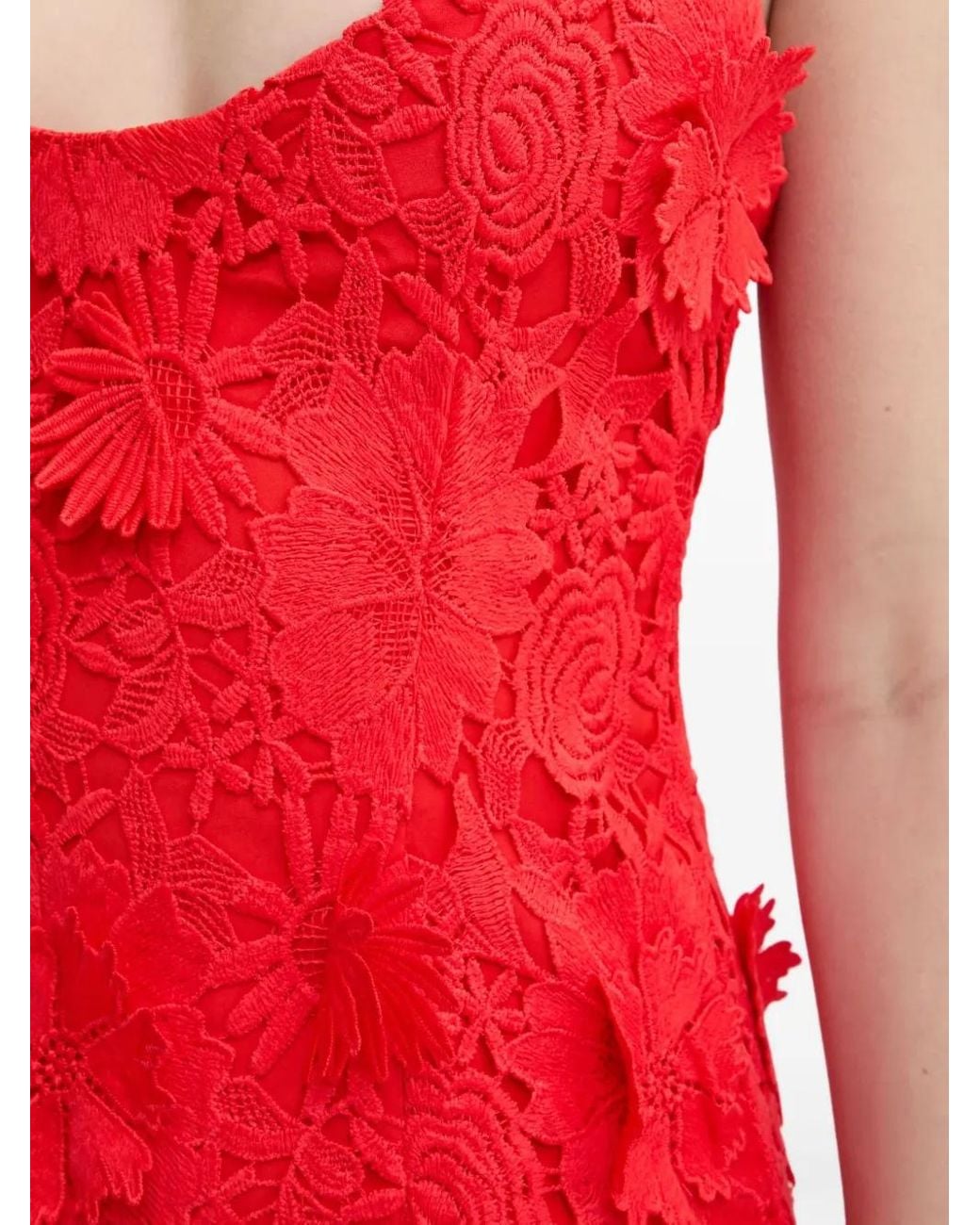 fitted lace wedding dress Bardot Red Trumpet Lace Midi Dress main image 1