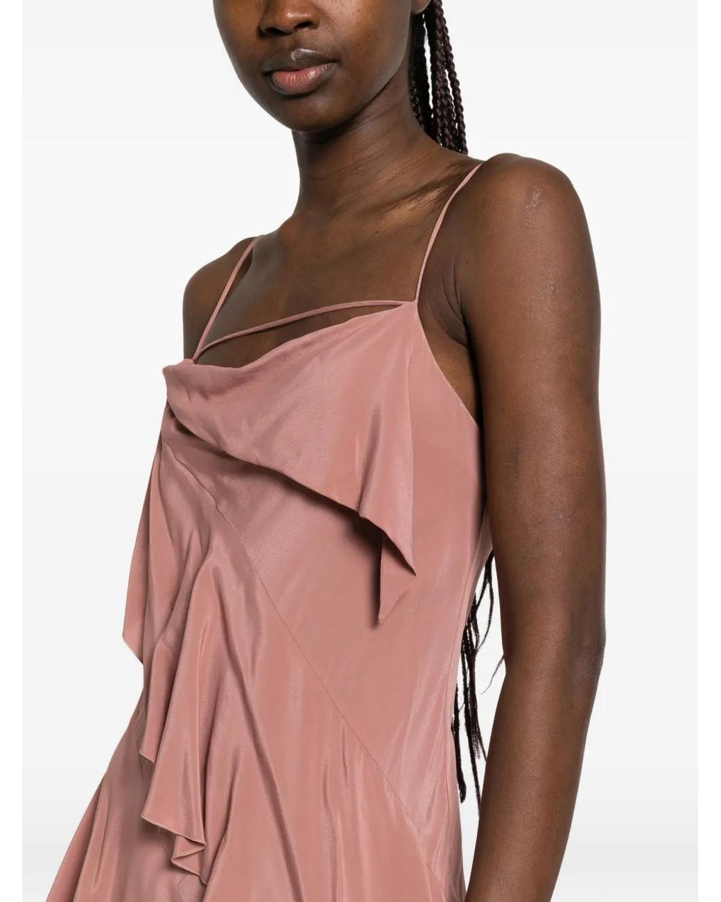 Patrizia Pepe Pink Ruffled Asymmetric Midi Dress