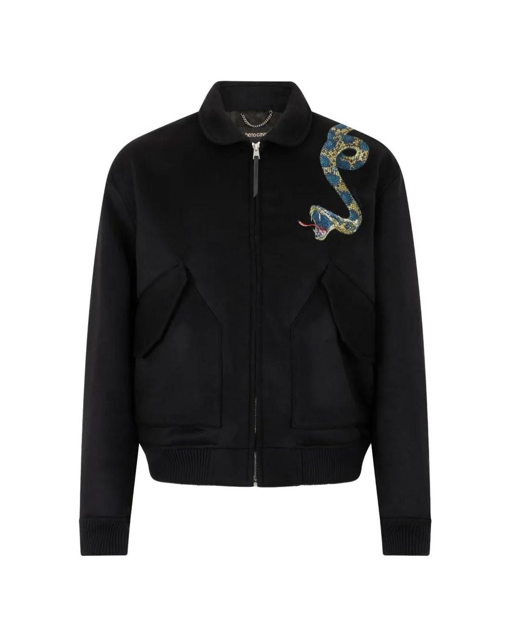 Roberto Cavalli Black Bomber Jacket With Snake Embroidery for men
