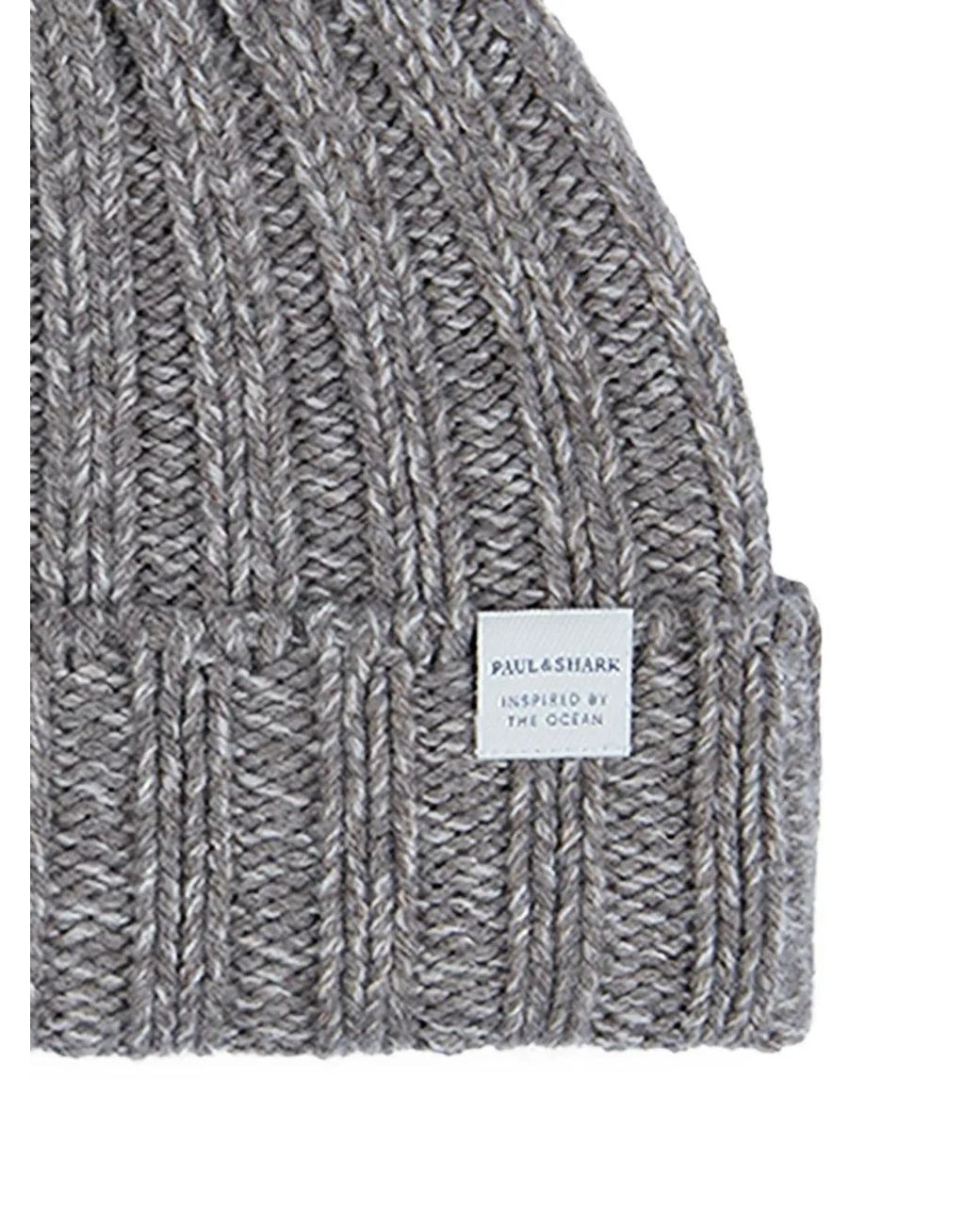 Paul & Shark Gray Ribbed Beanie Hat for men
