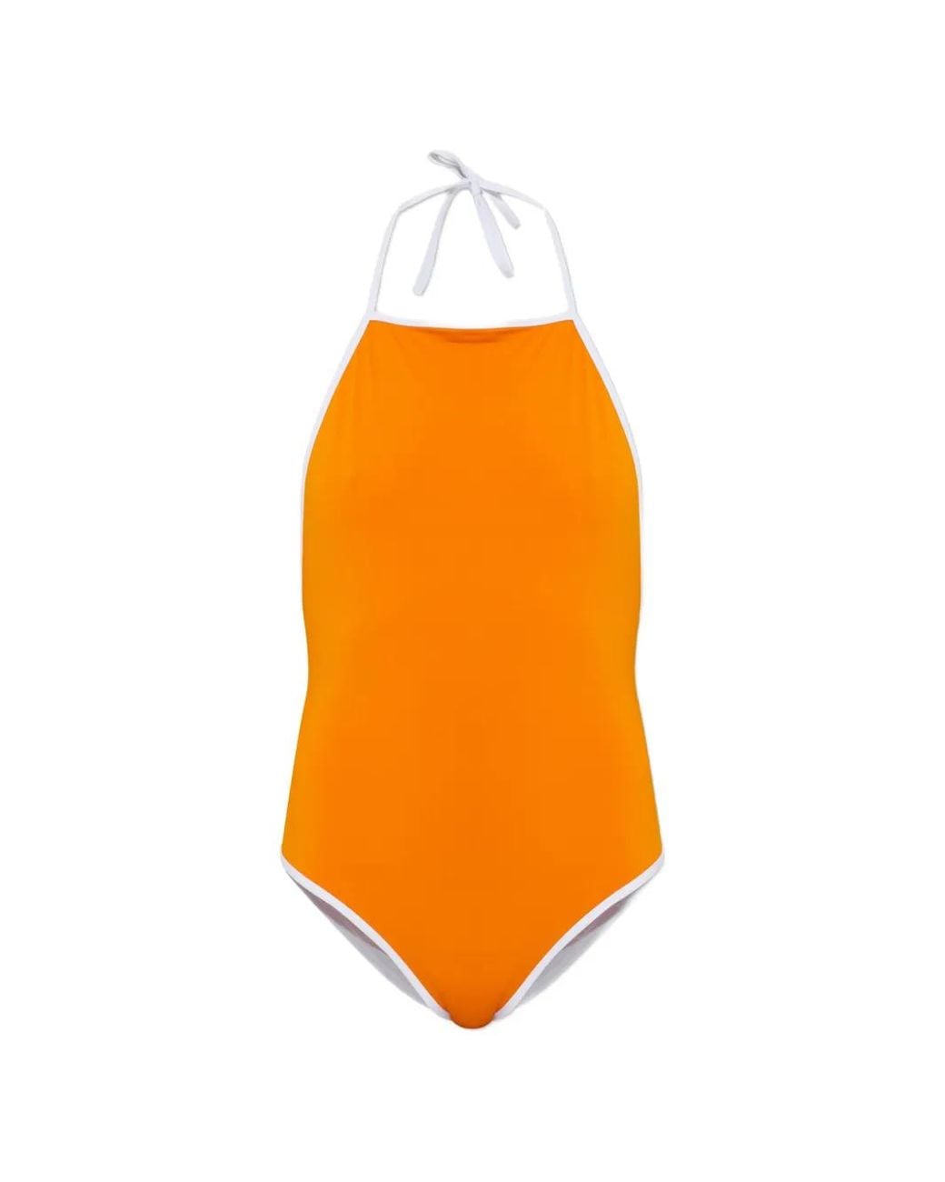MM6 by Maison Margiela Orange Halterneck Contrast-Trim Swimsuit