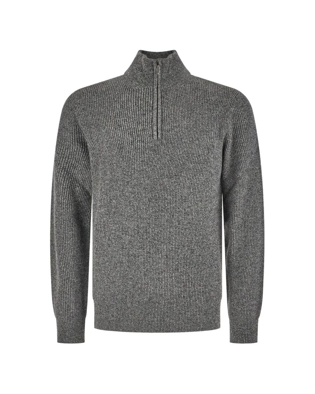 Piacenza Cashmere Gray Ribbed-Knit Quarter-Zip Sweater for men