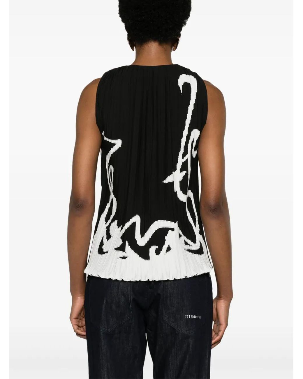 Lanvin Black Abstract-Print Pleated Blouse