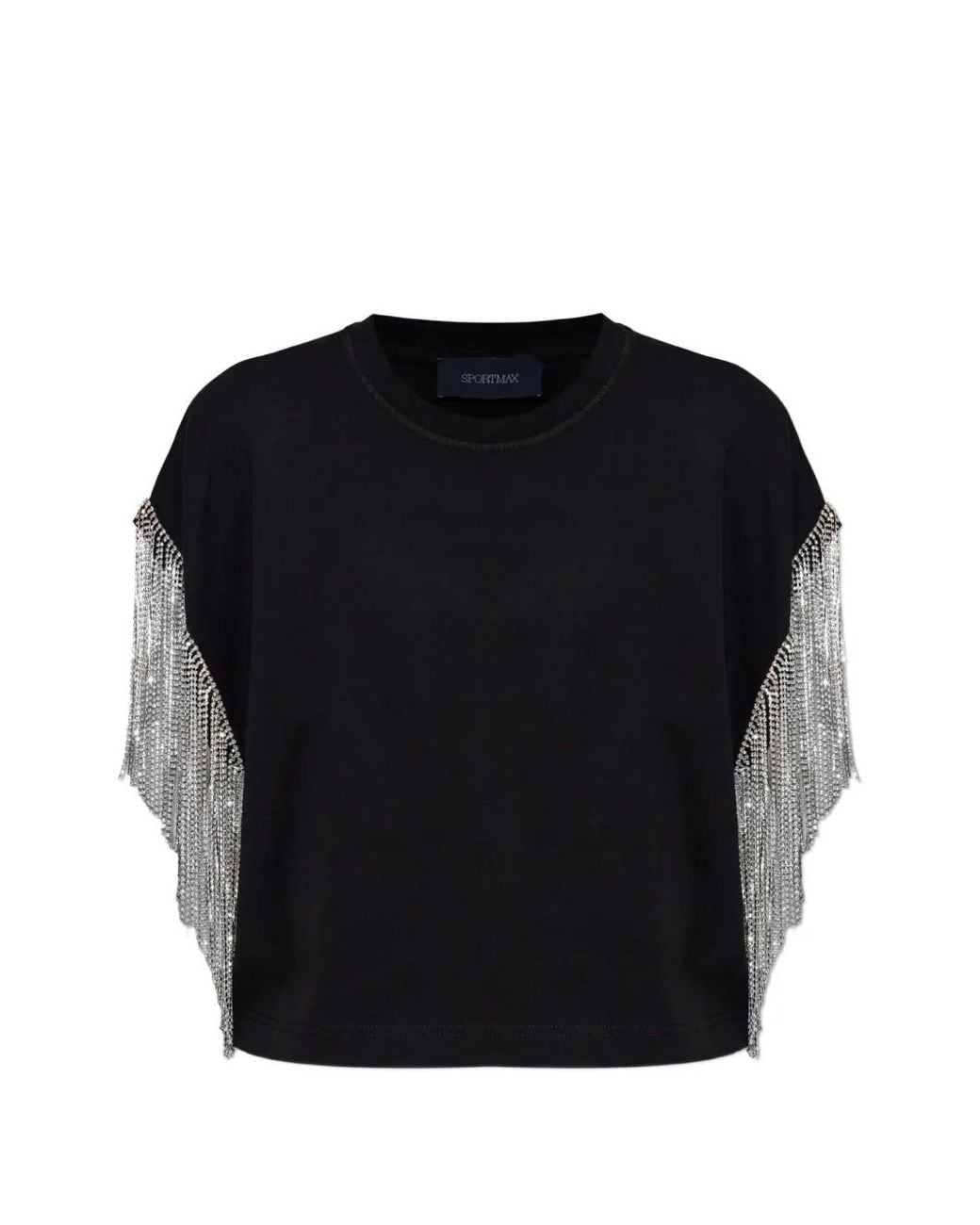 Sportmax Black Rhinestone-Fringe Boxy T-Shirt
