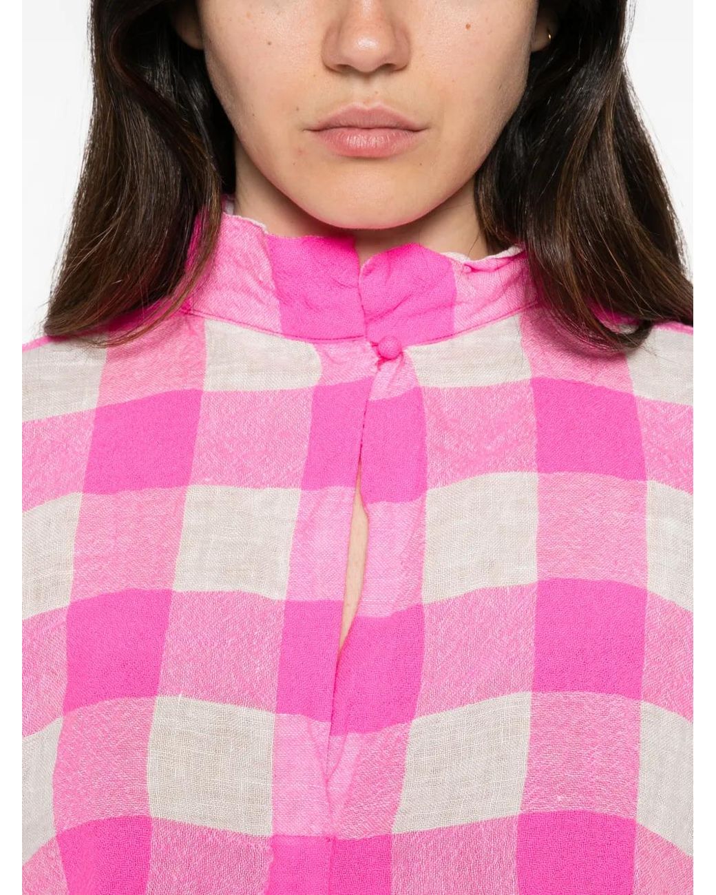 Daniela Gregis Gerafelde Geruite Blouse in het Pink