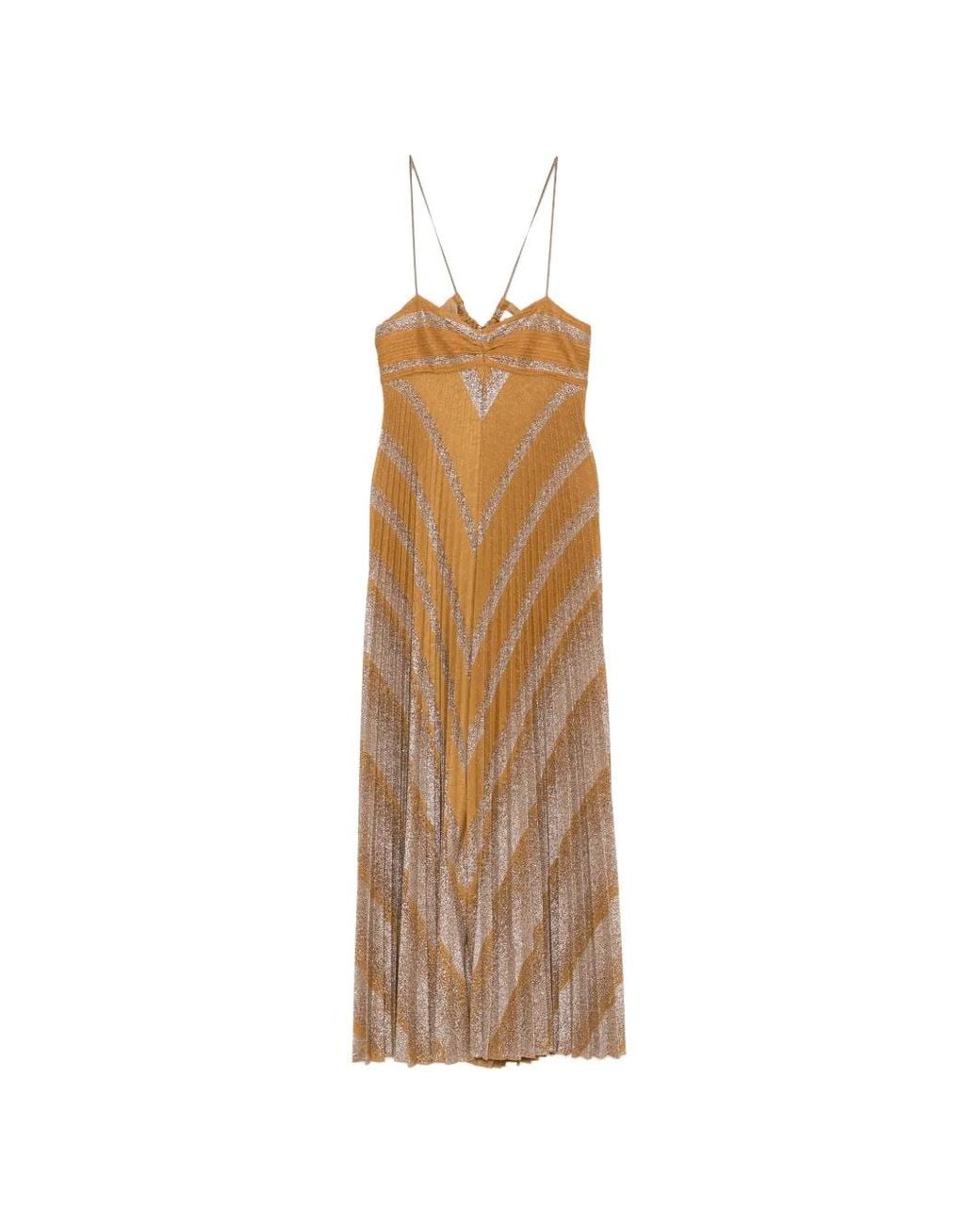 Forte_forte Natural Chevron-Pattern Pleated Dress