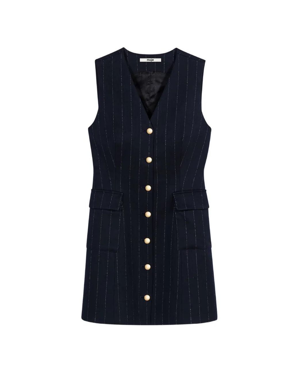 Maje Blue Sleeveless Tailored Lurex Dress