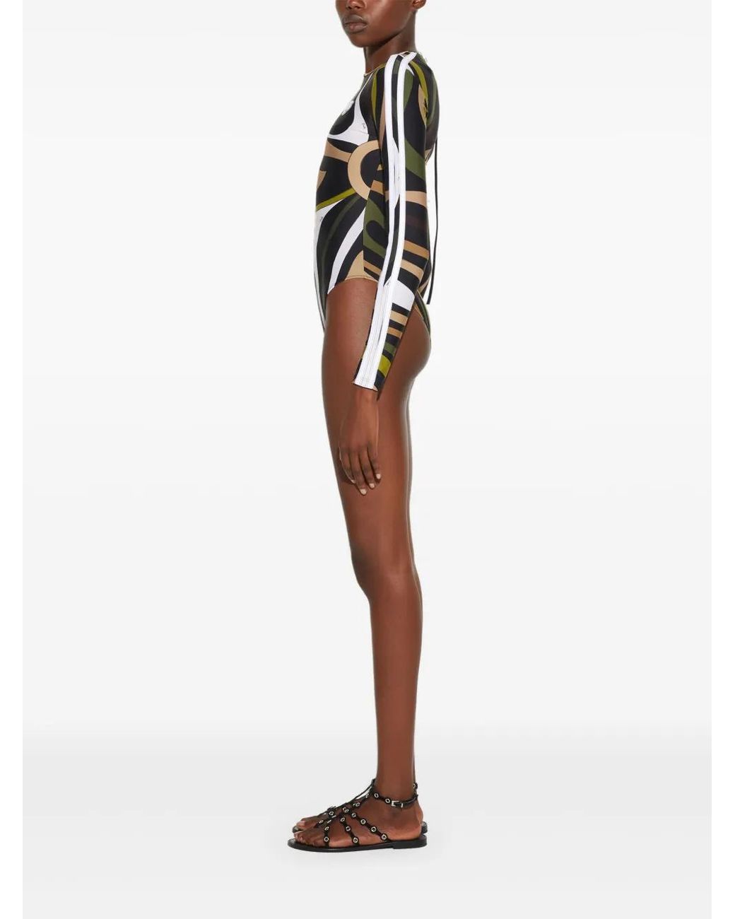 PUCCI Marmo-Print Long-Sleeve Swimsuit in Black | Lyst