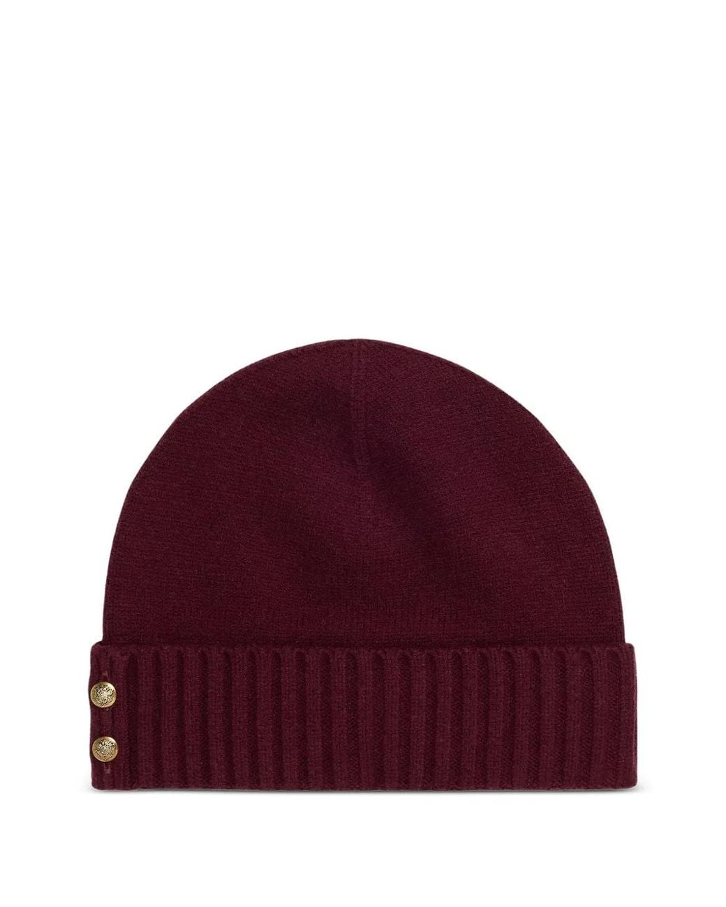 Ralph Lauren Red Ribbed Button Beanie Hat