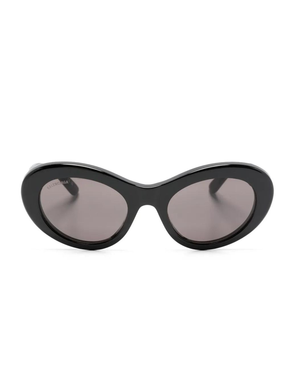 Balenciaga Gray Logo-Plaque Round-Frame Sunglasses