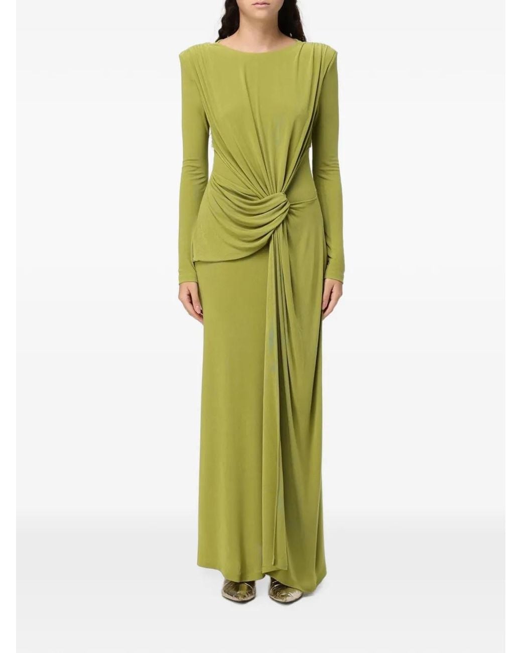ELEH Green Draped Knot-Detail Maxi Dress