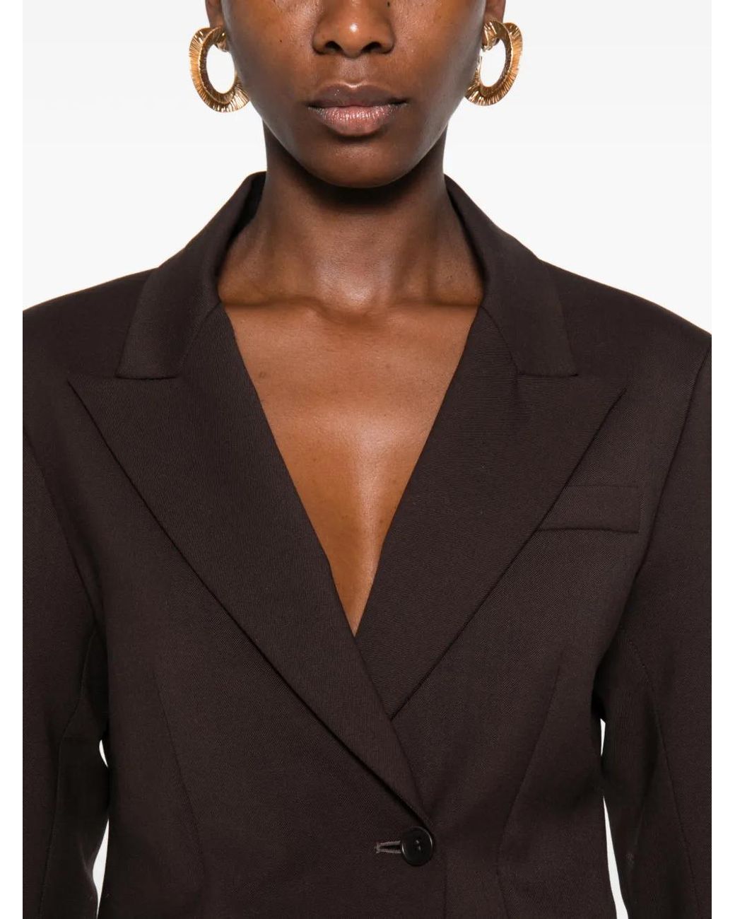 P.A.R.O.S.H. Black Puff-Sleeve Peak-Lapel Blazer