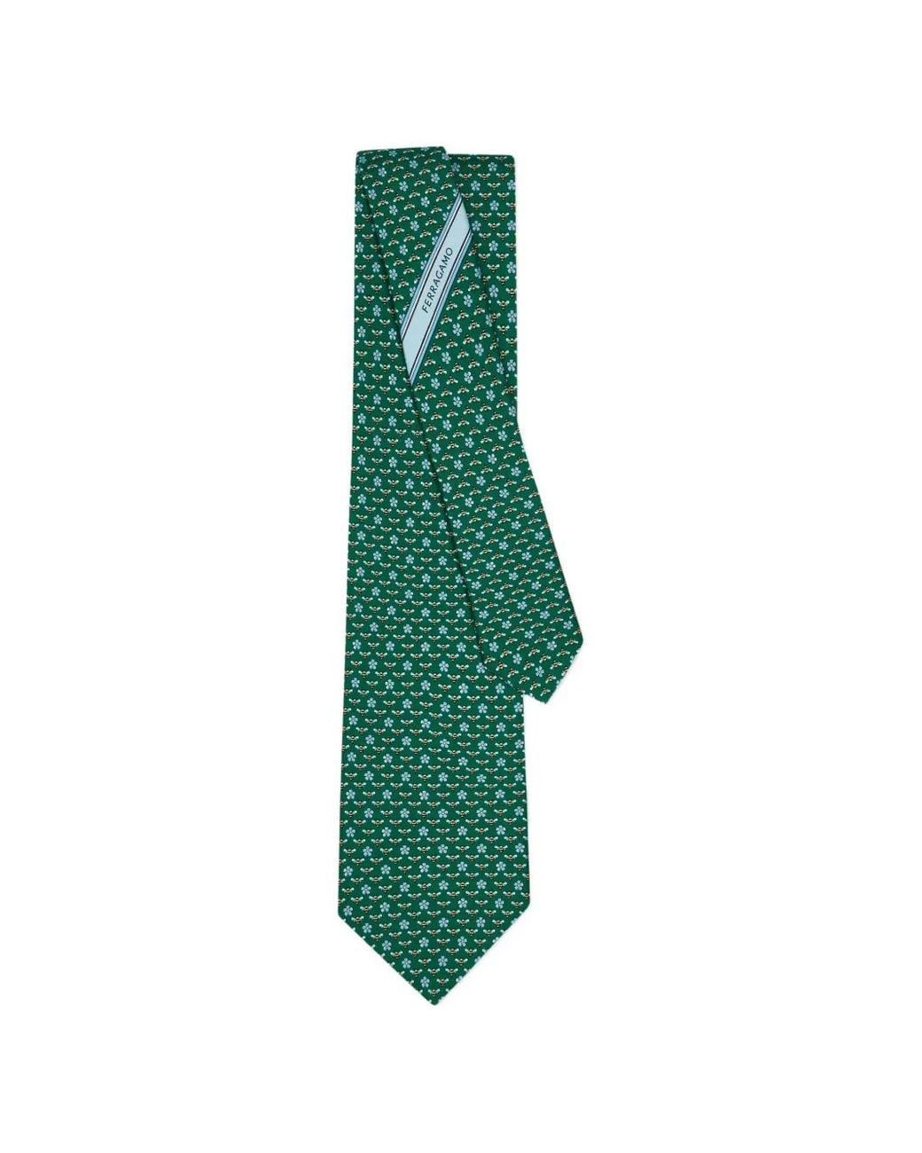 Ferragamo Green Bee Print Silk Tie for men