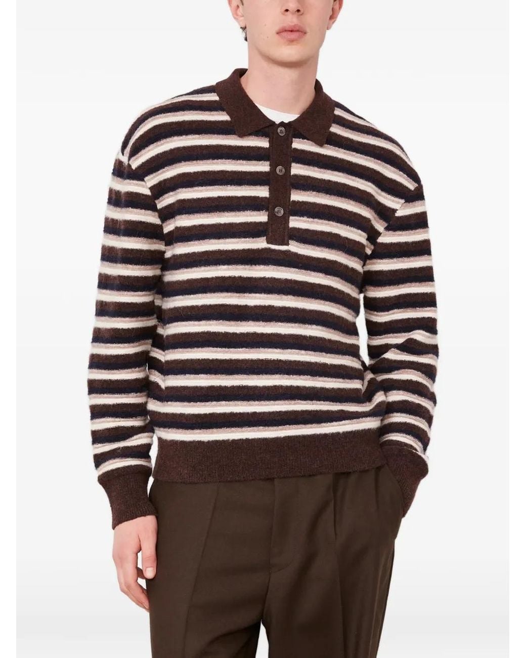 Officine Generale Brown Patchi Striped Polo Sweater for men