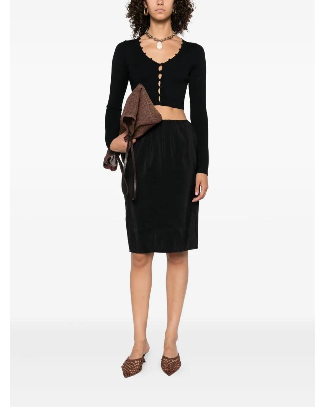 Nanushka Black Button-Front Ruffled Cardigan