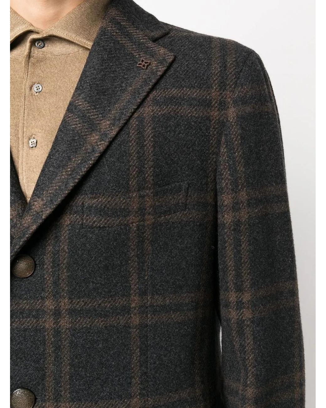 Tagliatore Black Checked Single-Breasted Coat for men