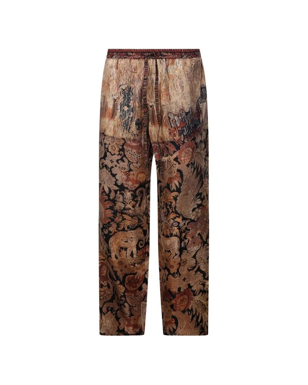Pierre Louis Mascia Brown Aloe Tapestry-Print Drawstring Trousers