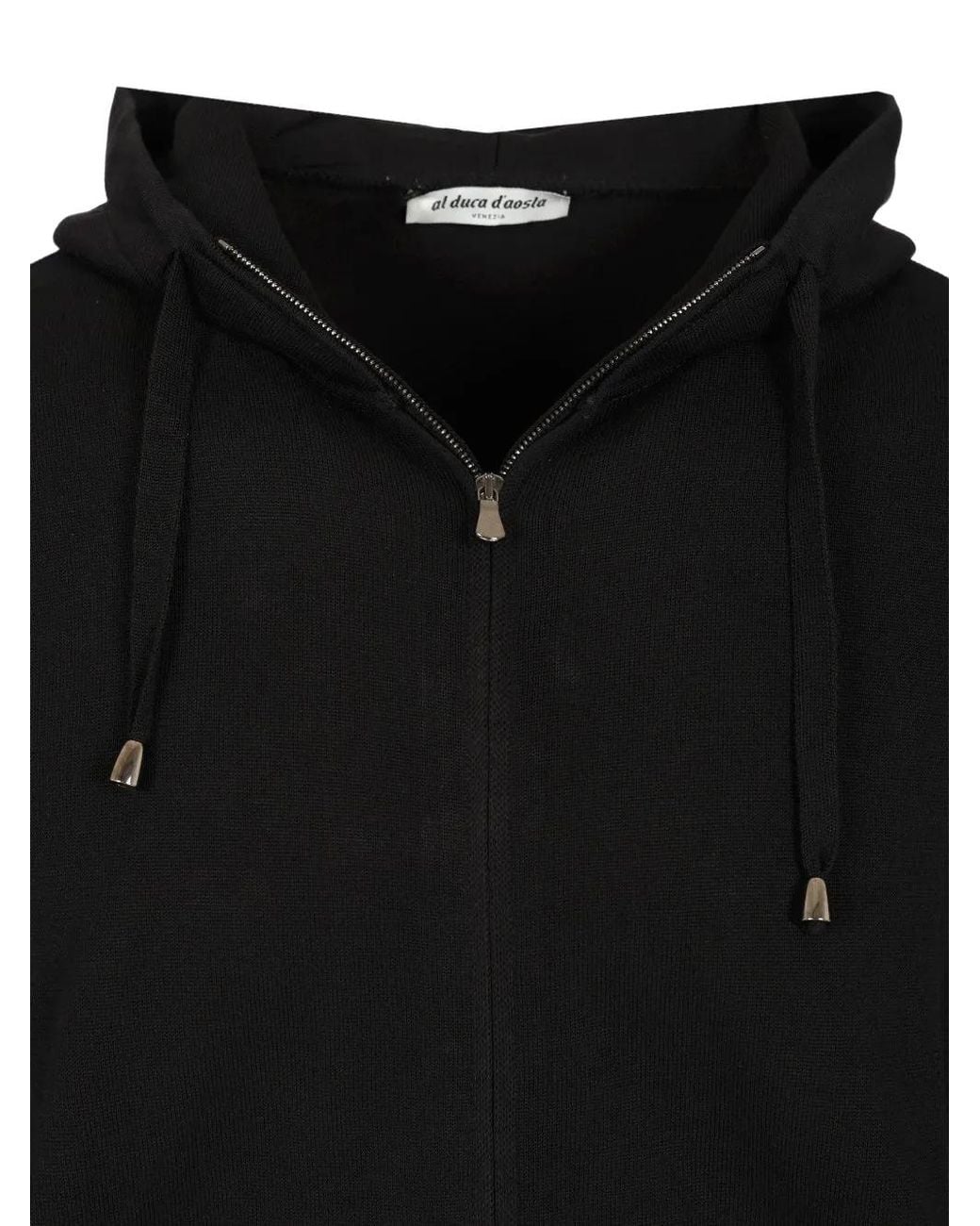 Al Duca D'aosta Black Zip-Fastening Drawstring Hoodie for men