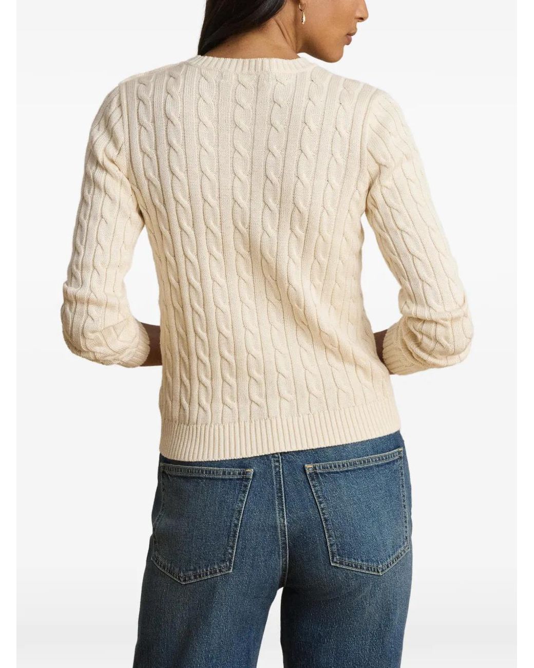 Ralph Lauren White Cable-Knit Button-Detail Sweater