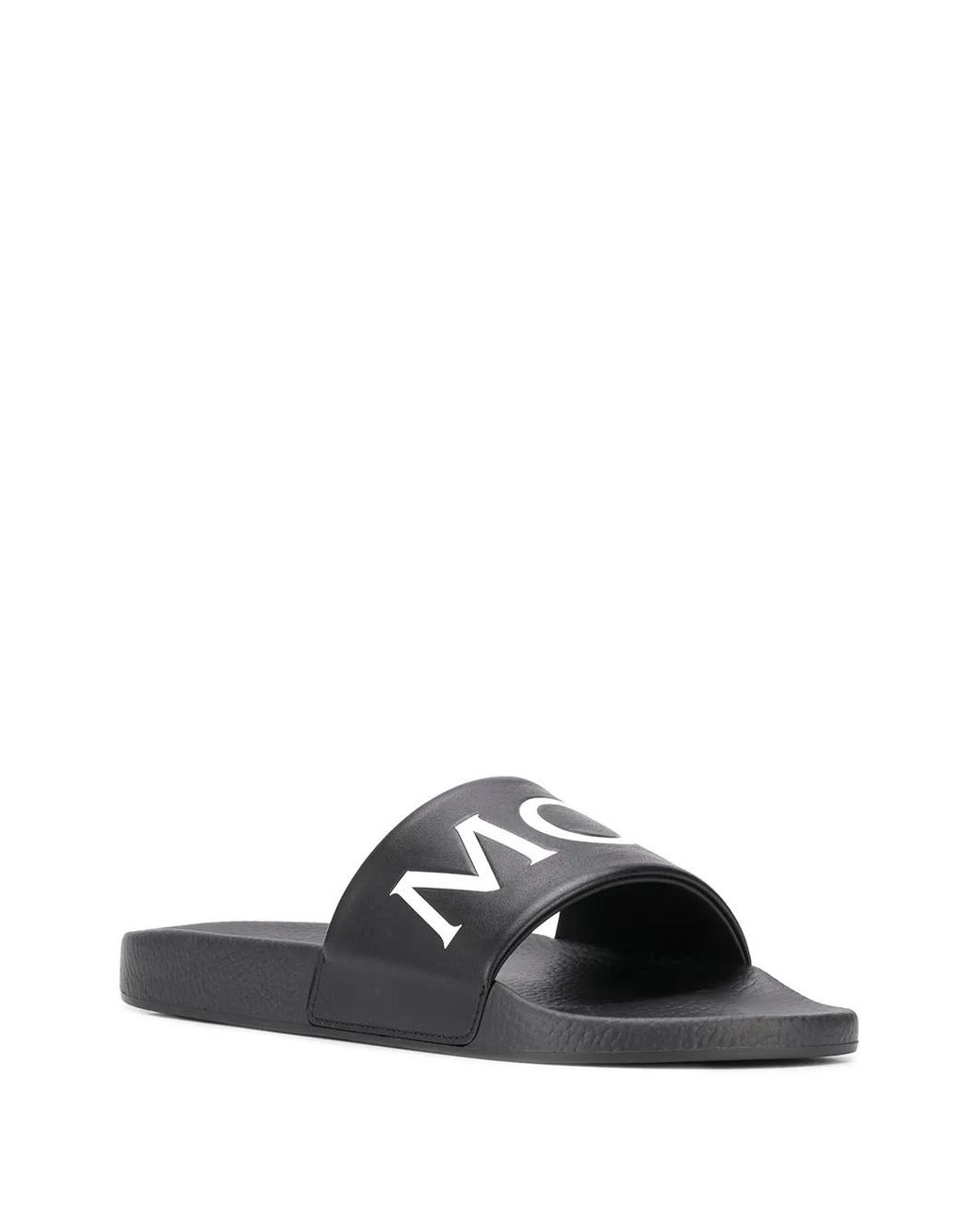 Moncler Black Leather Logo Slides for men