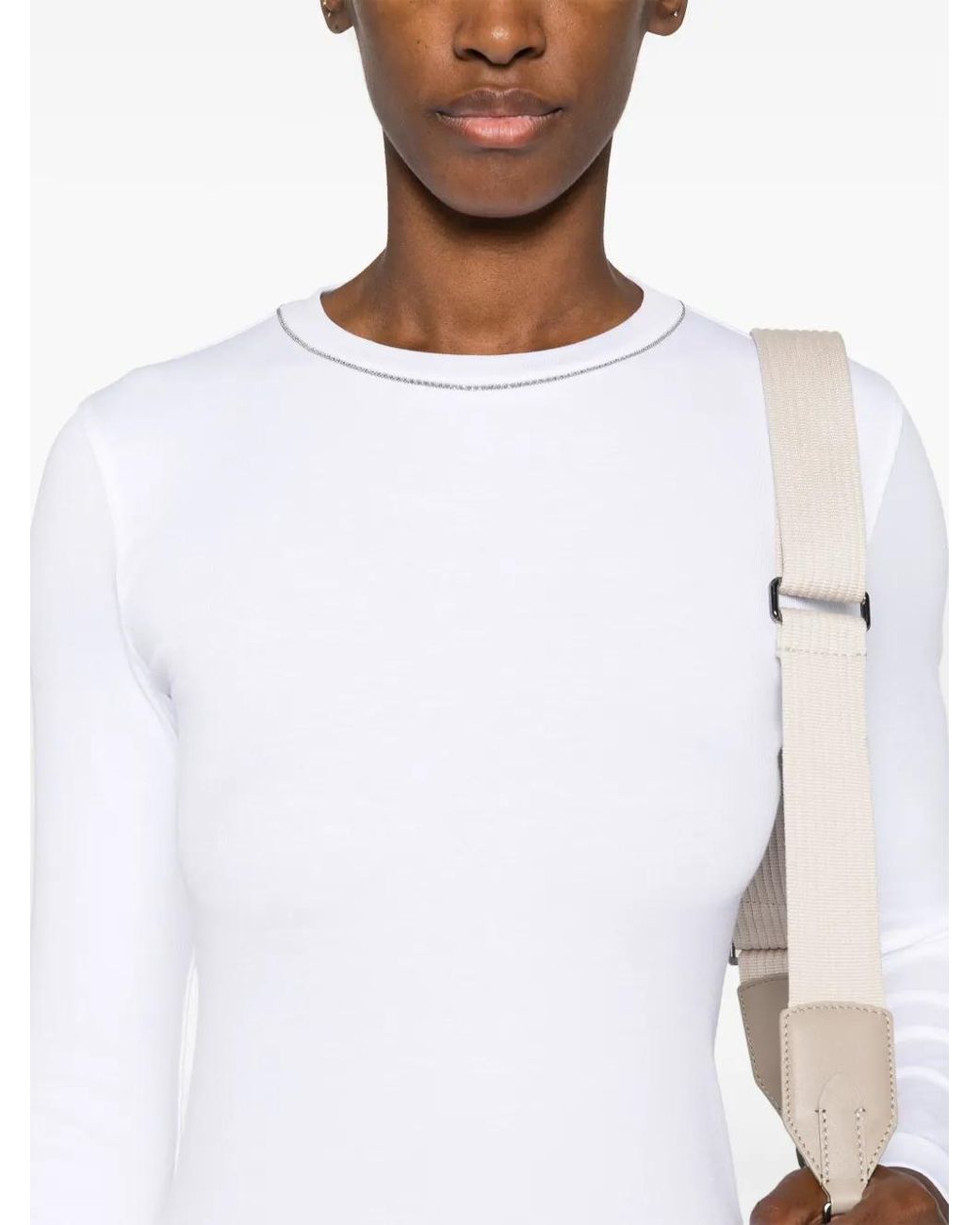 Brunello Cucinelli White Cotton Long Sleeves T-Shirt