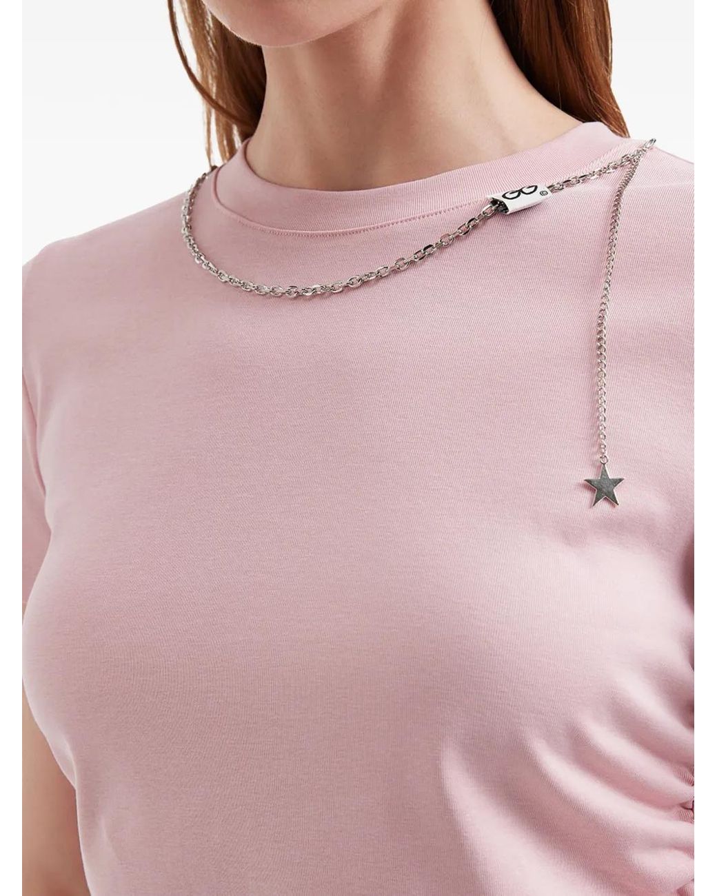 Mini Cream Pink Chain-Embellished T-Shirt