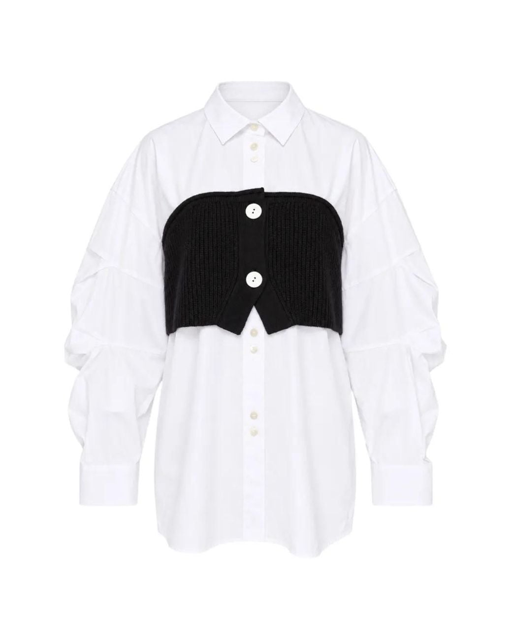 Enfold Black Knitted-Overlay Panelled Shirt