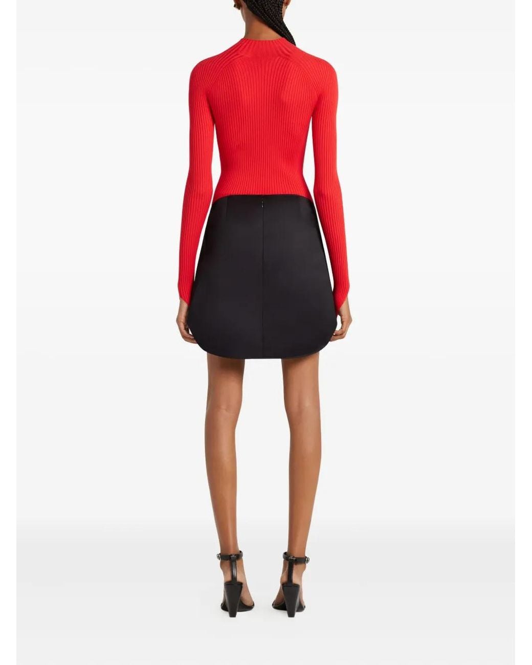 Courreges Red Circle Rib Knit Mockneck Sweater
