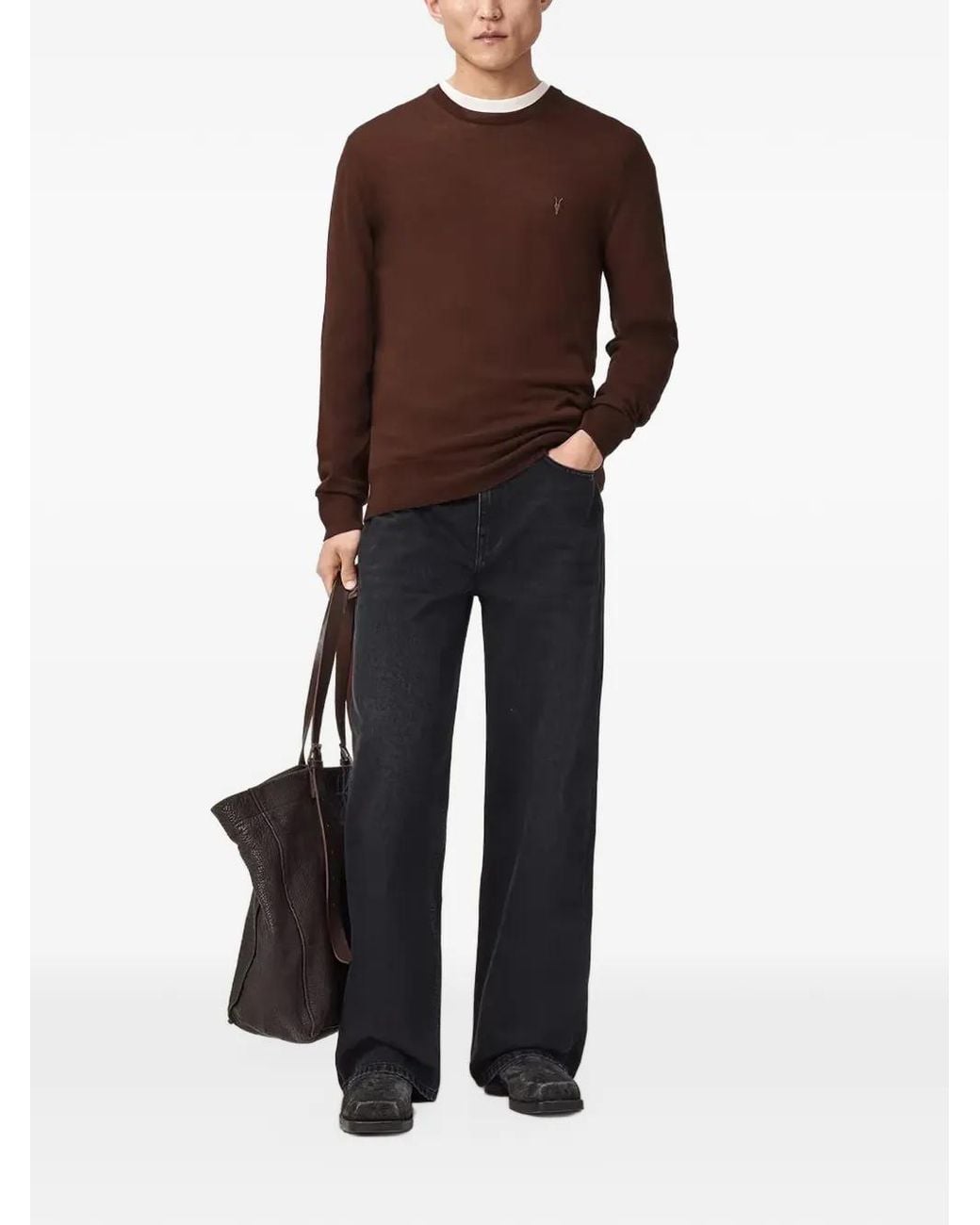 AllSaints Brown Mode Merino Ramskull Jumper