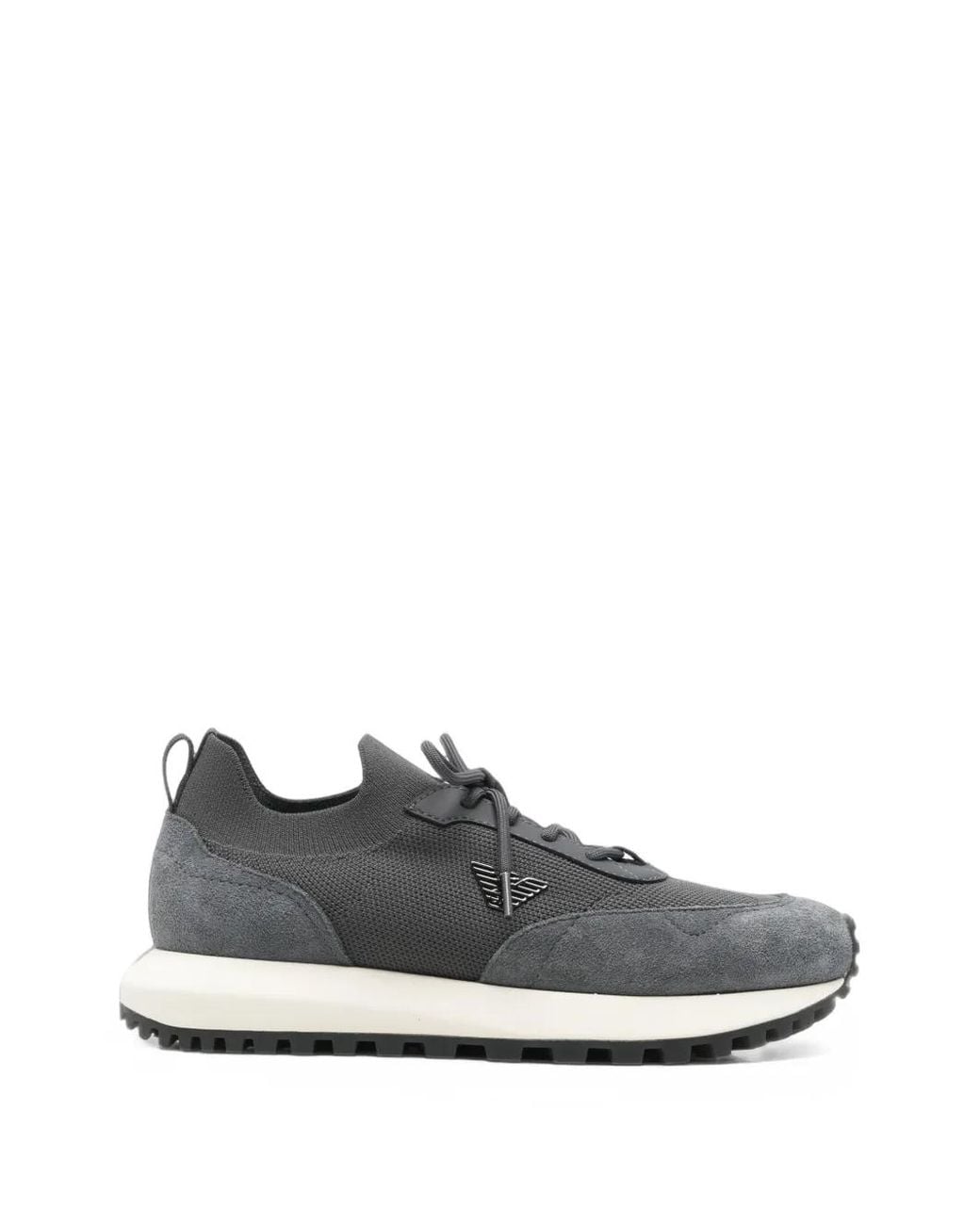 Emporio Armani White Logo-Plaque Panelled Sneakers for men