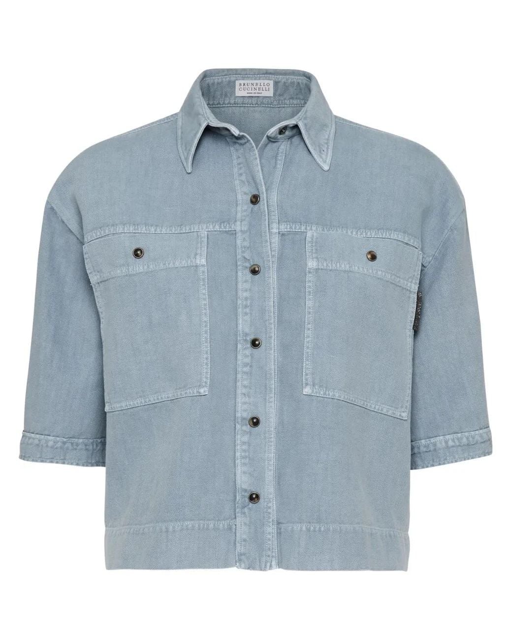 Brunello Cucinelli Blue Cotton-Linen Blend Shirt