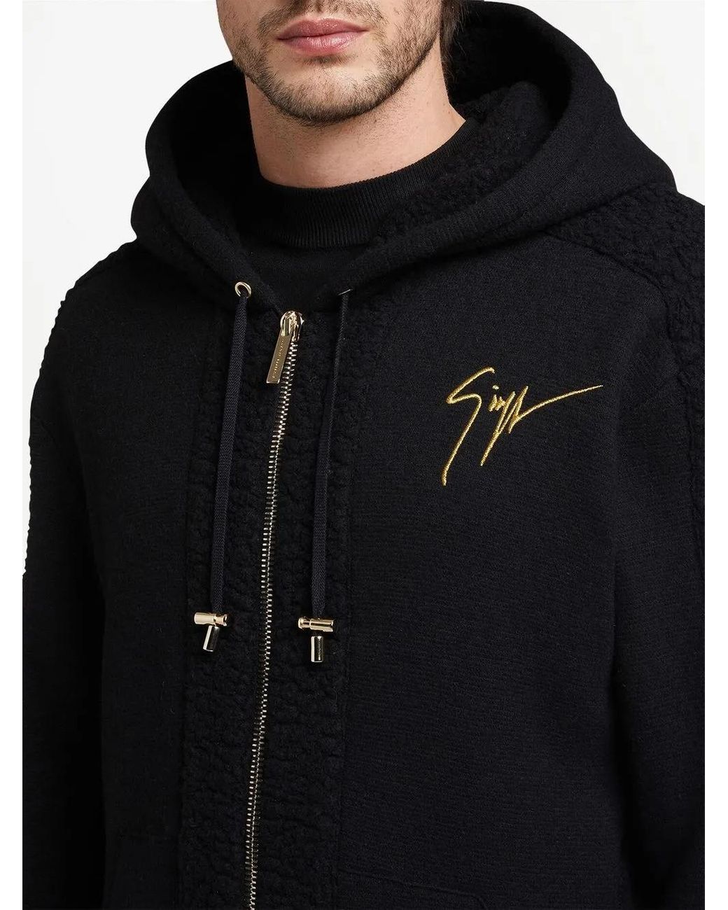 Giuseppe Zanotti Black Lr-26 Zip-Front Shearling-Trim Jacket for men
