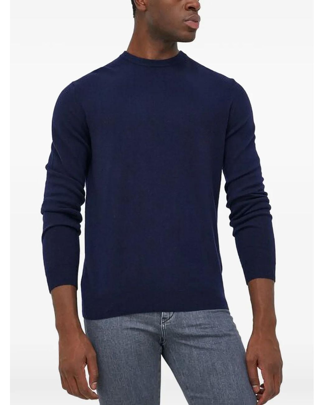 Benetton Blue Crew-Neck Long-Sleeve T-Shirt for men
