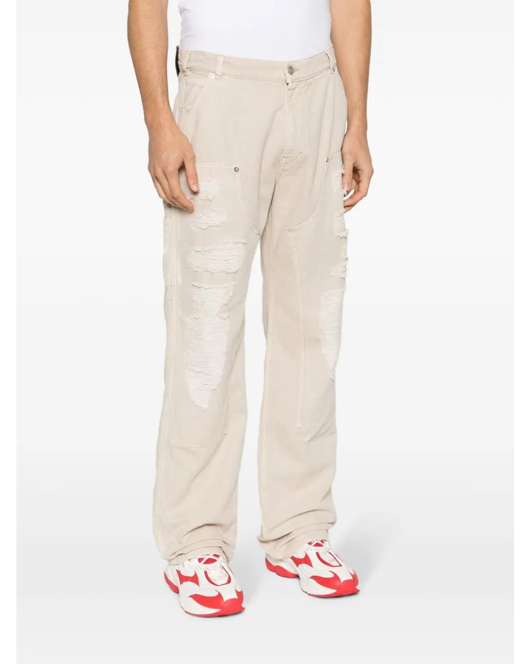 1017 ALYX 9SM Natural Destroyed Canvas Ripped Carpenter Trousers