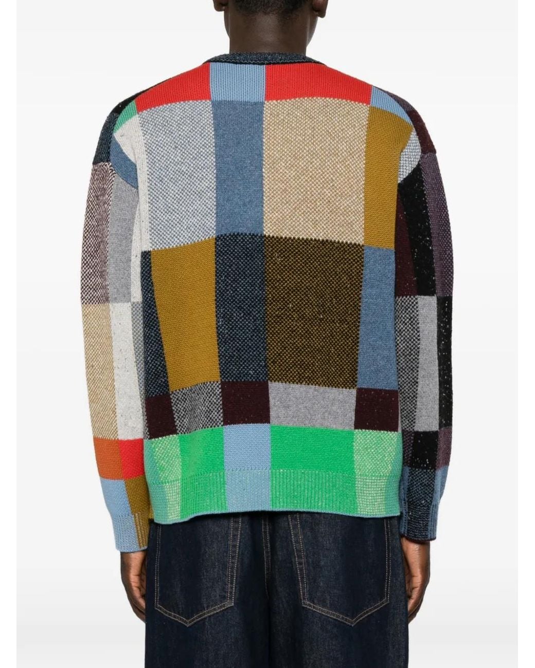 Paul Smith Red Patchwork-Pattern Crew-Neck Sweater for men