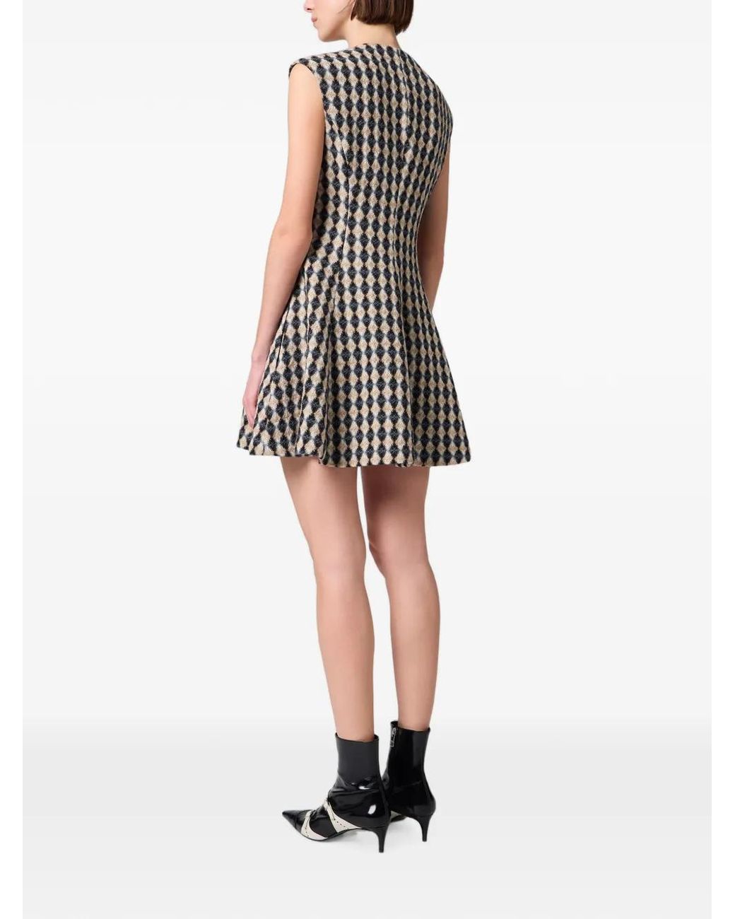 MSGM White Argyle-Pattern Button-Front Dress