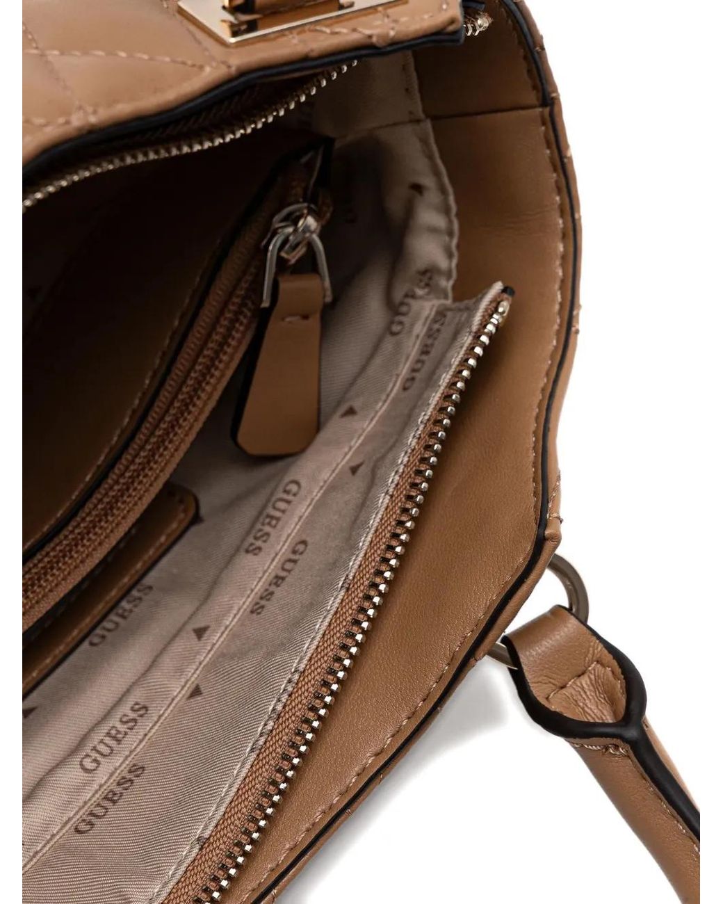 Guess Brown Valla Quilted Charm Tote Bag