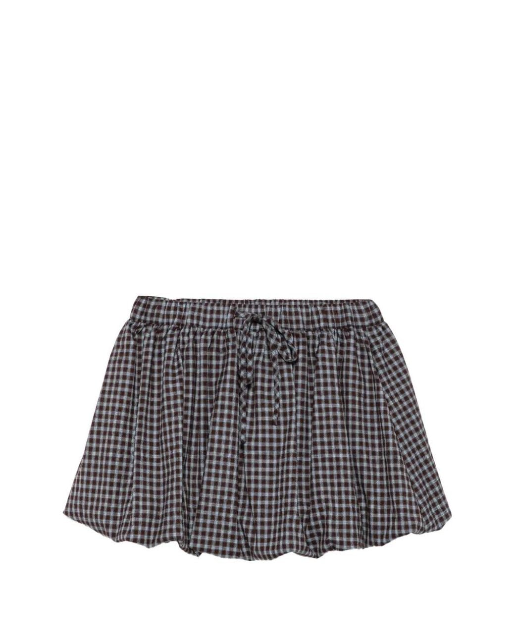 ELEH Gray Check-Pattern Puff Mini Skirt